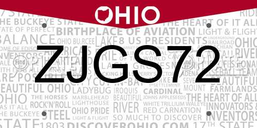 ZJGS72 Ohio License Plate