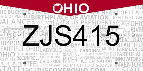 ZJS415 Ohio License Plate