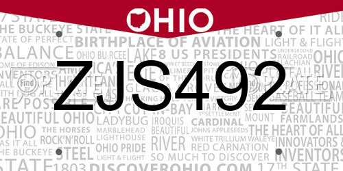 ZJS492 Ohio License Plate
