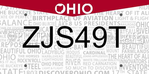 ZJS49T Ohio License Plate