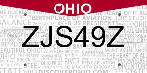 ZJS49Z Ohio License Plate