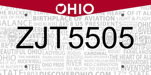 ZJT5505 Ohio License Plate