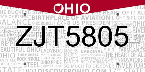 ZJT5805 Ohio License Plate