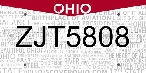 ZJT5808 Ohio License Plate