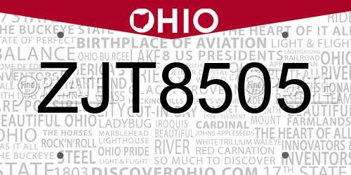 ZJT8505 Ohio License Plate