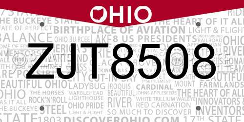ZJT8508 Ohio License Plate