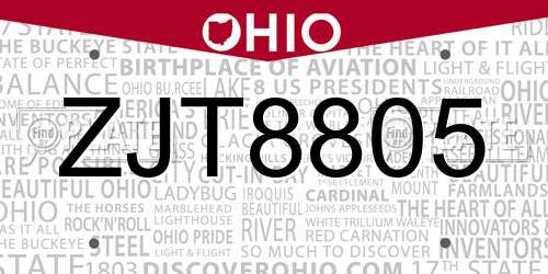 ZJT8805 Ohio License Plate