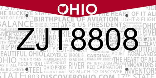 ZJT8808 Ohio License Plate
