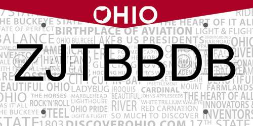 ZJTBBDB Ohio License Plate