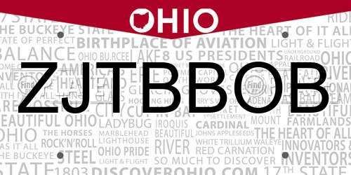 ZJTBBOB Ohio License Plate