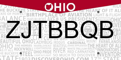ZJTBBQB Ohio License Plate