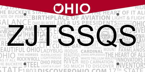 ZJTSSQS Ohio License Plate