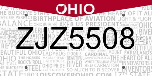 ZJZ5508 Ohio License Plate