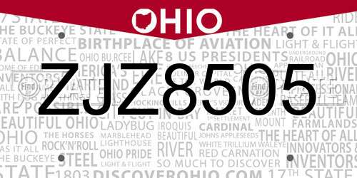 ZJZ8505 Ohio License Plate