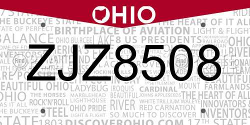 ZJZ8508 Ohio License Plate