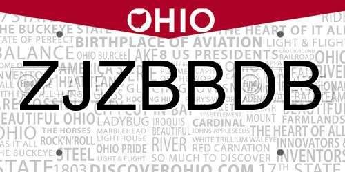 ZJZBBDB Ohio License Plate