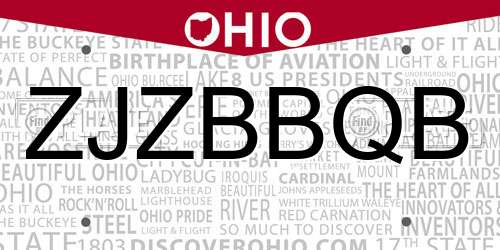 ZJZBBQB Ohio License Plate