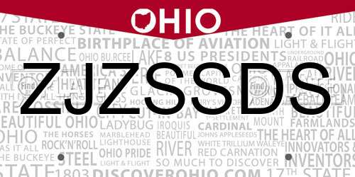ZJZSSDS Ohio License Plate