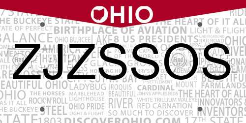ZJZSSOS Ohio License Plate