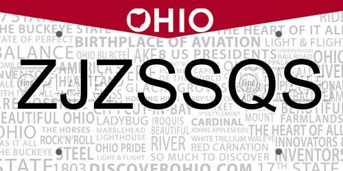 ZJZSSQS Ohio License Plate