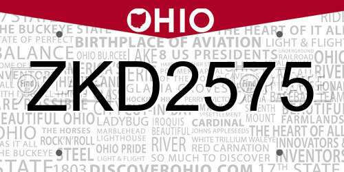 ZKD2575 Ohio License Plate