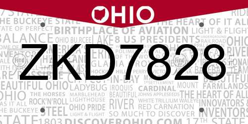 ZKD7828 Ohio License Plate