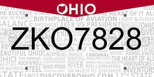 ZKO7828 Ohio License Plate