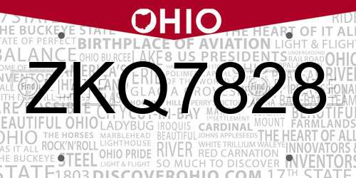ZKQ7828 Ohio License Plate