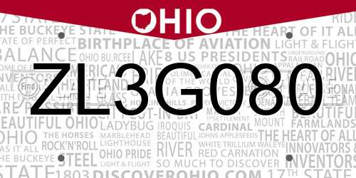 ZL3G080 Ohio License Plate
