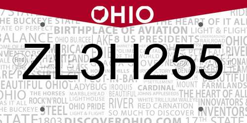 ZL3H255 Ohio License Plate