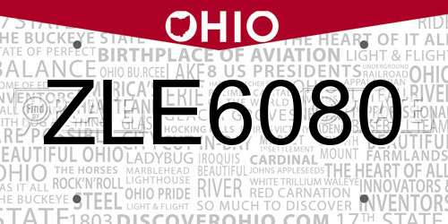 ZLE6080 Ohio License Plate