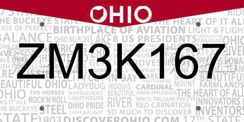 ZM3K167 Ohio License Plate