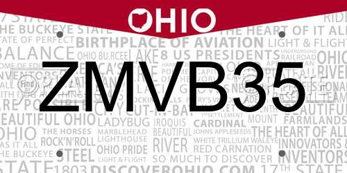 ZMVB35 Ohio License Plate