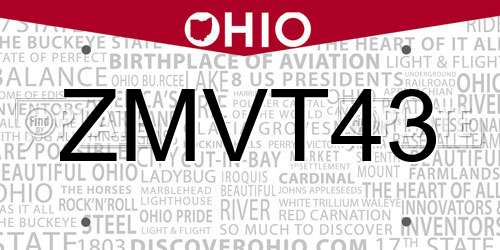 ZMVT43 Ohio License Plate