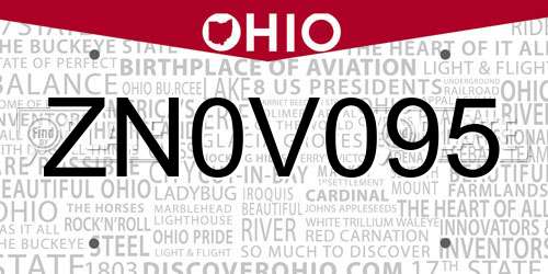 ZN0V095 Ohio License Plate
