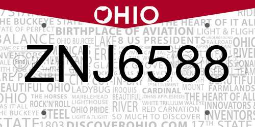 ZNJ6588 Ohio License Plate