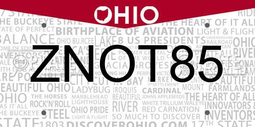 ZNOT85 Ohio License Plate