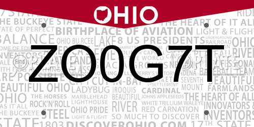 ZO0G7T Ohio License Plate