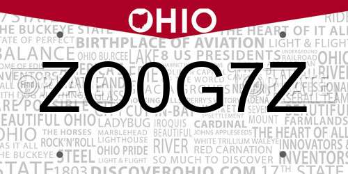 ZO0G7Z Ohio License Plate