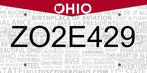 ZO2E429 Ohio License Plate