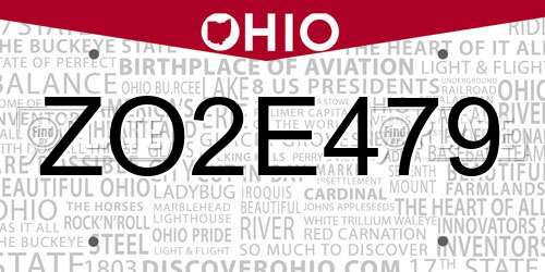 ZO2E479 Ohio License Plate