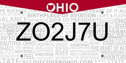 ZO2J7U Ohio License Plate