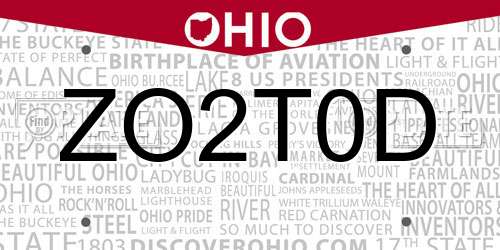 ZO2T0D Ohio License Plate