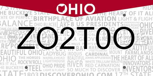 ZO2T0O Ohio License Plate