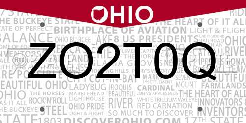 ZO2T0Q Ohio License Plate