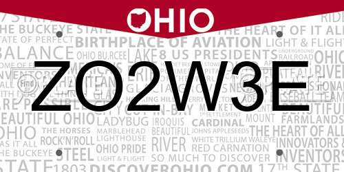 ZO2W3E Ohio License Plate