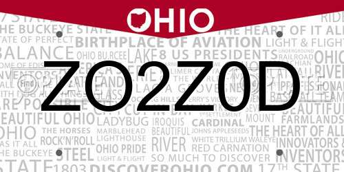 ZO2Z0D Ohio License Plate