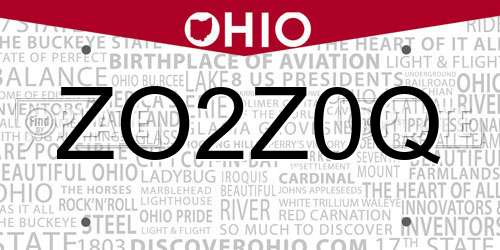 ZO2Z0Q Ohio License Plate