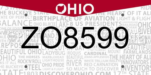 ZO8599 Ohio License Plate