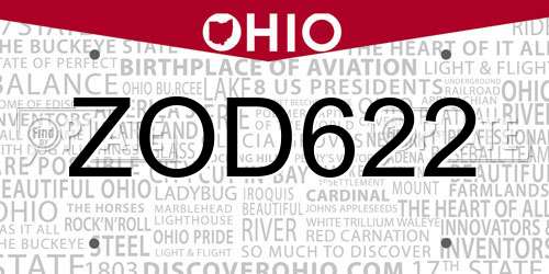 ZOD622 Ohio License Plate
